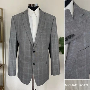 Michael Kors Herren Zwei-Knopf Karo Blazer Poly Blend Sport Mantel Jacke Größe 46 L - Bild 1 von 10
