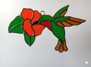 Colibrí de vidrio con plomo teñido de la década de 1990 8" Suncatcher (tal cual) - Imagen 1 de 13