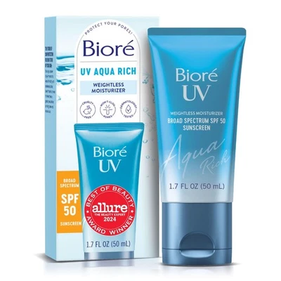 Crema hidratante facial diaria Biore UV Aqua Rich con FPS 50 | Sin aceite... Foto 1 de 4