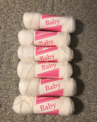 Lote de (6) madejas blancas #0001 vintage de hilo de bebé Herrschners acrílico de 3 capas de acrílico de 2 oz Foto 1 de 4