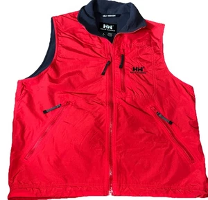 Helly Hansen Vest Mens Small Red Softshell Gray Fleece Lined Full Zip Hiking - Picture 1 of 8