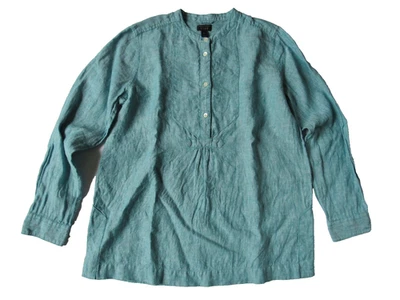 Camisa Popover Teal Baird McNutt For J Crew 100 % lino irlandés manga larga Petite 4 Foto 1 de 4