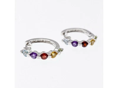 925 STERLING SILVER MULTI GEMSTONES "RAINBOW" EARRINGS - Image 1 of 4