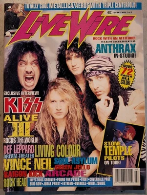 Live Wire Magazine Jun/Jul 1993 KISS, Vince Neil, Stone Temple Pilots, Skid Row  - Image 1 of 4