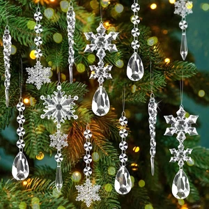 16 Pezzi Decorazioni per Albero Di Natale, Acrilico Cristallo Fiocco Di Neve Ghi - Foto 1 di 12
