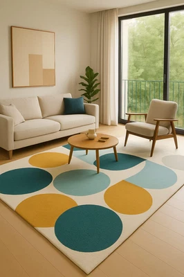New handmad Hand Tufted Wool Rug: Modern Geometric Circle Design carpets rug - Image 1 of 4