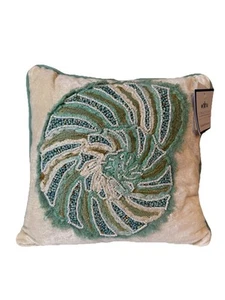 Coastal Collection Beaded Seashell Velour Accent Pillow Beach Ocean Decor 12" - Picture 1 of 4