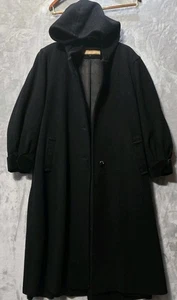 VTG Fleet Street Wool Blend Long Overcoat Women 12 Black Velvet Cuffs Hood *Read - Picture 1 of 10