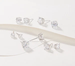 Diamonique Sterling Silver Set of 5 120-Facet Prestige Cut Studs - Picture 1 of 6