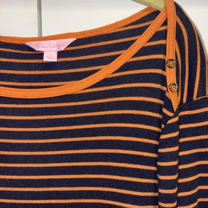 Lilly Pulitzer Shirt XL Stripe Button Trim Boat Neck Pullover Top Preppy Classic - Picture 1 of 14