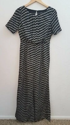 ARK & CO WOMENS SZ MEDIUM BLACK BEIGE GEOMETRIC SHORT SLEEVE JUMPSUIT KEYHOLE  - Image 1 of 4