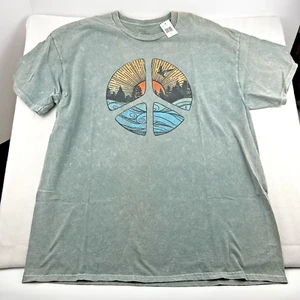 Women’s XL Youth In Revolt Olive Green Peace Sign River Short Sleeve T-shirt NWT - Picture 1 of 10