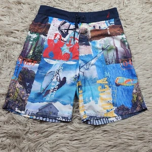 Nautica 83 Swim Trunks Men's Sizes 32 Blue Red Bathing Suit Board Shorts - Picture 1 of 10