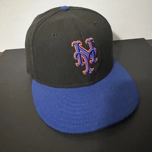 Vintage New York Mets Hat Cap Fitted 7 Black Orange Blue MLB On Field Mens 90s - Bild 1 von 12