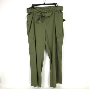 NEW Ava & Viv Wide Leg Cargo Pants Women's Plus Size 22 Olive Stretch Belted - Picture 1 of 12