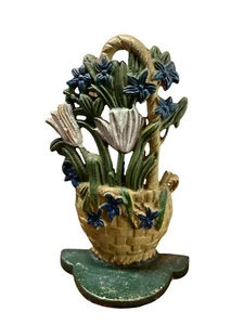 Cast Iron Doorstop Door Stop Basket Flowers Tulips - Picture 1 of 4