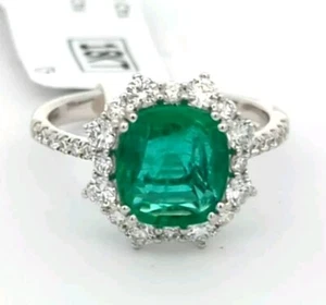 Video 2.92CT 18K White Gold Natural Emerald Diamond Halo Engagement Ring Retro  - Picture 1 of 4