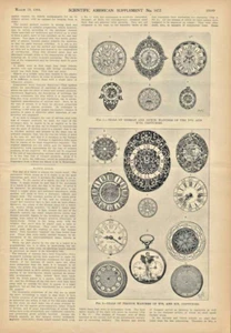 1904 Watch Dials German Antique Engravings French Dutch Decorative Dial History - Imagen 1 de 1
