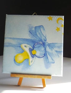 Dekofliese Geburtstag Danke Mitbringsel Geschenkidee Babyschnuller Blau (039) - Bild 1 von 2