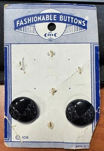 Vintage Chic Fashionable Black Buttons 2 Pcs On Original Card Embossed Design - Picture 1 of 4