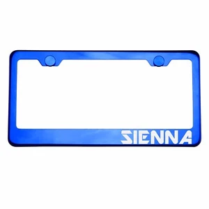Blue Chrome License Plate Frame SIENNA Laser Etched Metal Screw Cap - Imagen 1 de 8
