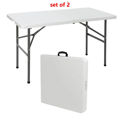 2×4FT Plastic Folding Table Fold-in-Half Picnic Camping Table w/Carrying Handle - Image 1 of 4