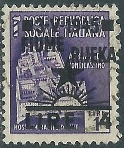 1945 OCCUP. JUGOSLAVA FIUME USATO 4 LIRE SU 1 LIRA VARIETà SOPRASTAMPA - RA8-9 - Picture 1 of 1