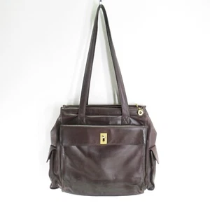Vtg Perlina Handbag Women L Brown Smooth Leather Double Strap Shoulder Bag Purse - Picture 1 of 22