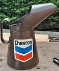 Vintage Chevron Oil Quart Tin Pourer Automobilia Jug 1 Litre Collectable Petrol 