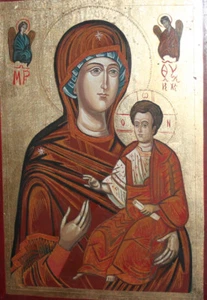 Icono ortodoxo de témpera/madera pintado a mano La Virgen - Imagen 1 de 12