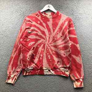 Vintage 70s 80s Tie Dyed Sweatshirt Womens Small Long Sleeve Crew Neck Red White
