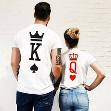Super fire couple models T-shirt playing cards spades red hearts king queen crow