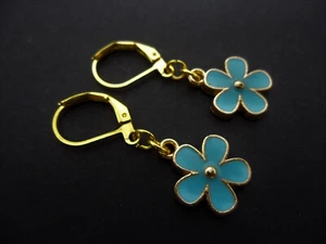 A PAIR OF ENAMEL FLOWER DANGLY LEVERBACK EARRINGS. CHOICE OF COLOURS. NEW. - Picture 1 of 6