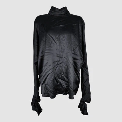 Saint Laurent Women Black Silk Long-Sleeve High-Neck Shirt Blouse Top Size 40 - Image 1 of 4