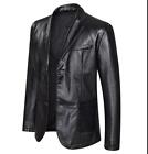 Men Business Blazer Coat Leather Jacket Two Buttons Nightclub Slim Fit Casual