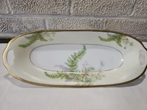 Antique Prussia Donath 12" Dish w/ Ferns Flower Gold Trim red winged griffin - Picture 1 of 7