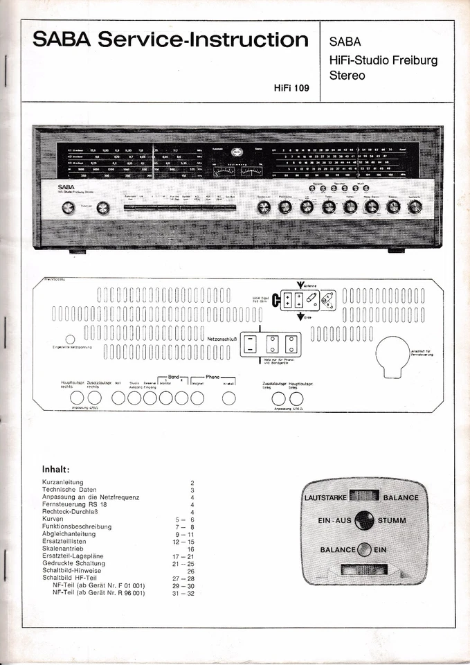 Service Manual-Anleitung für Saba HiFi-Studio Freiburg  - Bild 1 von 1