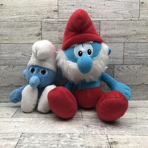 The Smurfs Papa Smurf 9" And Baby Smurf Red Blue Stuffed Plush Animal Toy 2008 - Picture 1 of 6