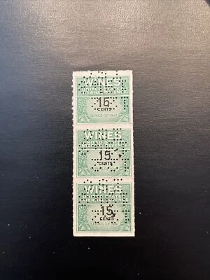 Us Revenue Wine stamp scott re127-15 cent -series of 1941-strip Of 3-Used NG - Image 1 of 2