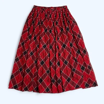 Cathy Daniels Red Check Pleated Maxi Indian Skirt Size M Elastic Waist - Image 1 of 4