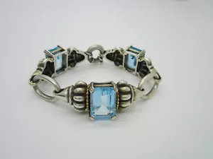 Estate Lagos Caviar Huge Sterling Silver 18K Gold Blue Topaz 67.5 Gram Bracelet - Picture 1 of 6
