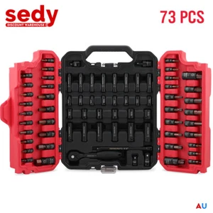 73-Pieces Hex Torx Bit Impact Deep Socket Set SAE Metric Adapter Extension Bars - Picture 1 of 10