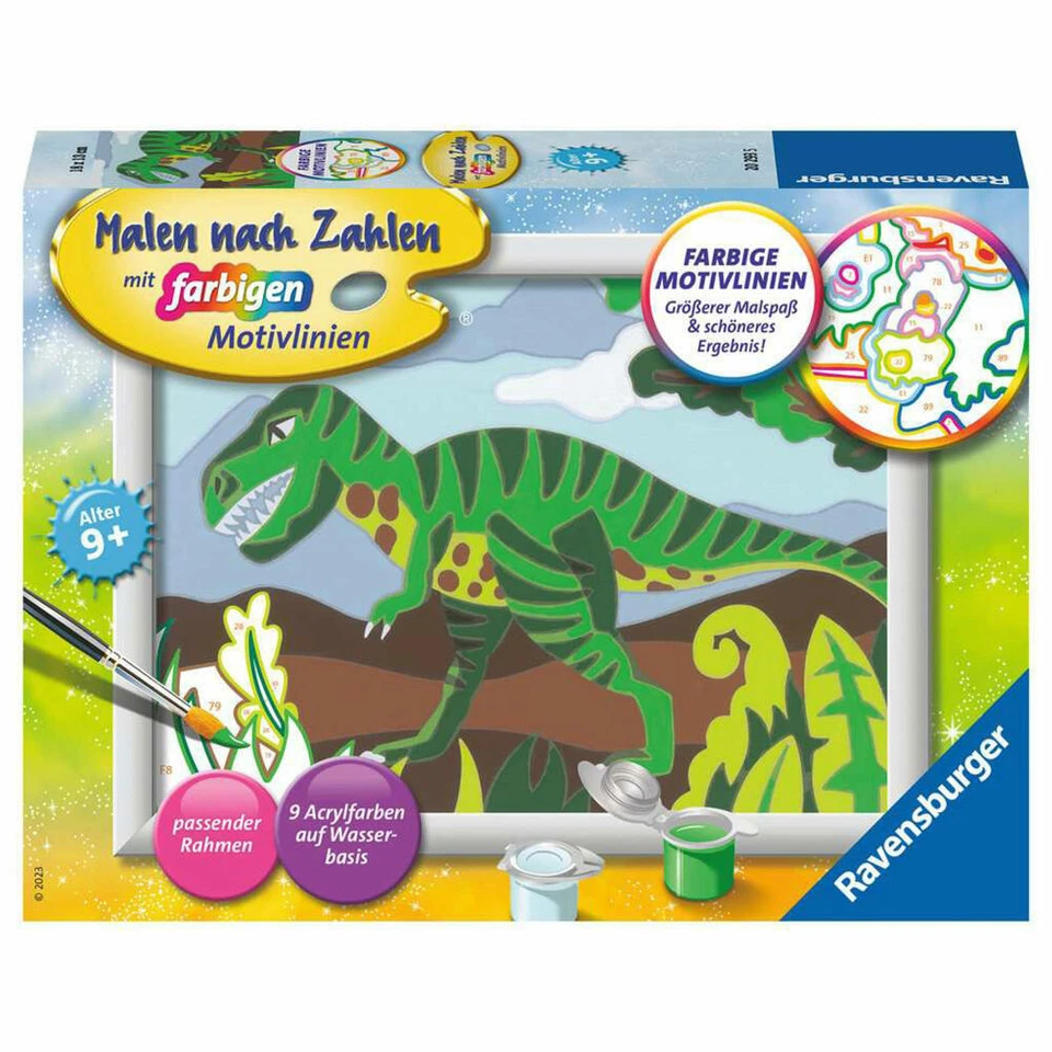Ravensburger Malen nach Zahlen 20293 - Hungriger Dinosaurier - Kinder ab 9 Jahre