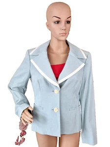 Jaeger Light Blue/Green & White Contrast Jacket Silk and Linen Blend Size UK 12 - Picture 1 of 9
