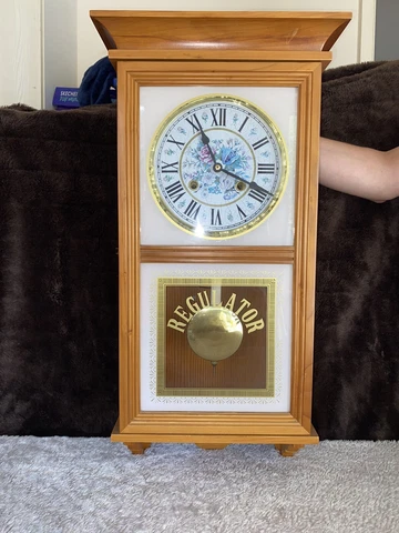 Vtg Waltham Regulator 31 Day (Floral pattern)Chime Wall Clock works solid Oak Cover