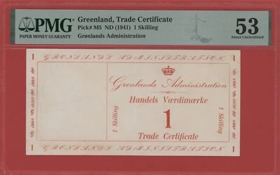 GREENLAND  1  SKILLING  (  1941  )  PICK #  M5  PMG 53 ABOUT  UNCIRCULATED. - Image 1 of 2