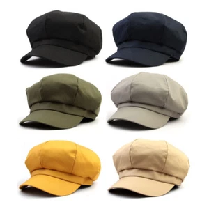 Unisex Mens Womens Solid Color Baker Boy Cabbie Gatsby Flat Cap Newsboy Hats - Picture 1 of 12