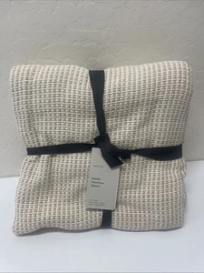 West Elm Two Tone Cotton Linen Full Queen Blanket Natural Beige Oat - Picture 1 of 6