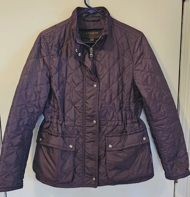 Coach Puffer Diamond Quilted Coat Metallic Purple Women's Size M  - Image 1 of 4