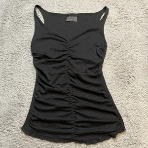 MICHAEL STARS Official Womens Black Ruched Ribbed Tank Size OS USA Cotton Nylon - Picture 1 of 7